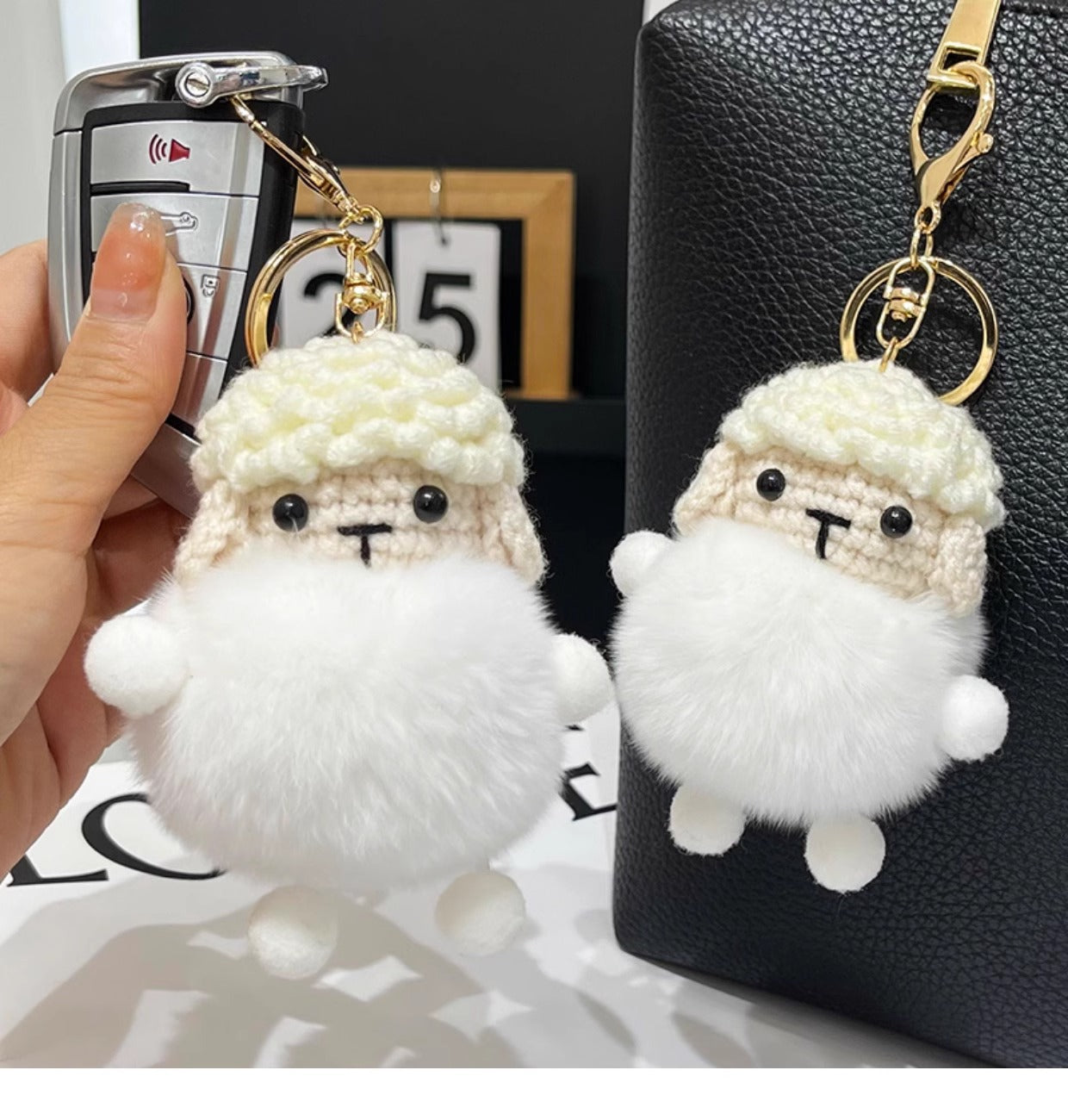 Cute Real Rabbit Fur Lamb Keychain - Backpack Accessory