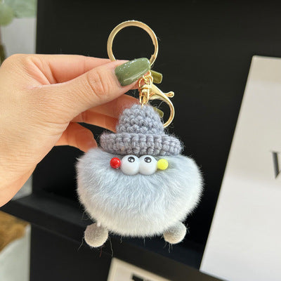 Cute Real Rabbit Fur Coal Ball Keychain Bag Charm