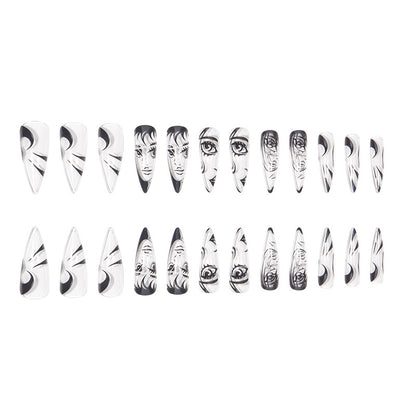 Black Graffiti Cartoon Face Watercolor Nail Extensions