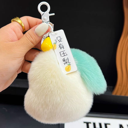 Cute Real Rabbit Fur Pear Keychain - Bag Charm