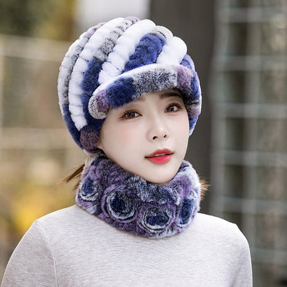 Warm Real Rabbit Fur Cap & Scarf Set - Stylish Winter Wear