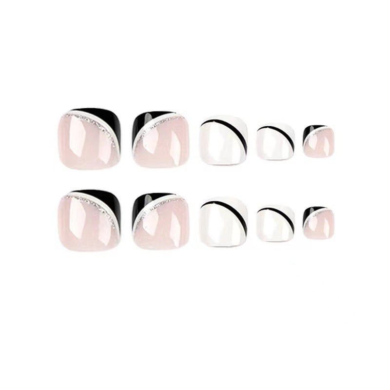 "Removable Black & White French Wave Fall Toe Nails - Nail Tips