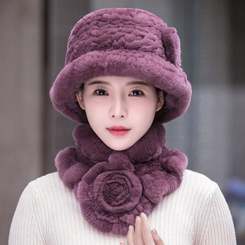 Winter Real Rabbit Fur Hat & Scarf Set - Warm & Elegant