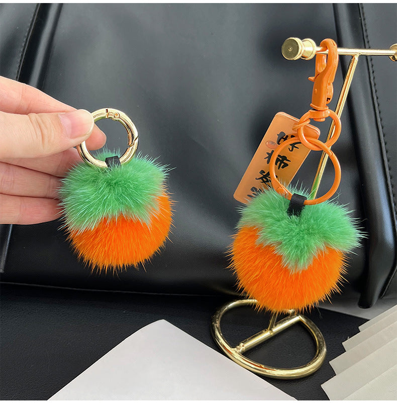 Cute Mink Fur Persimmon Charm Keychain & Phone Decor