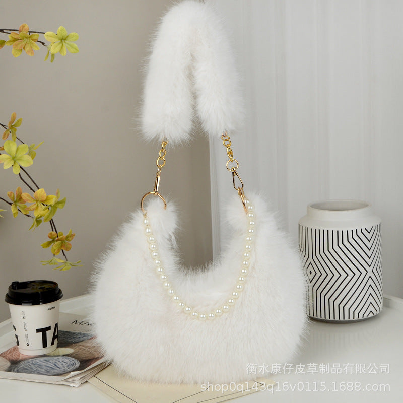 Cute Faux Fur Crossbody Bag - Winter Fashion Tote