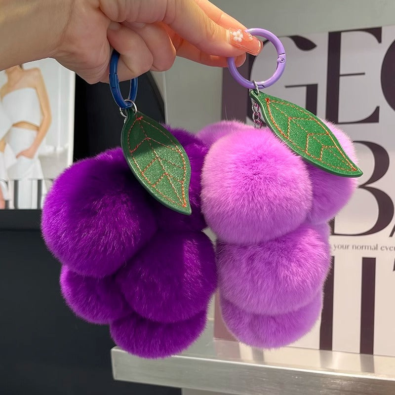 Purple Grapes Real Rabbit Fur Keychain - Bag Charm