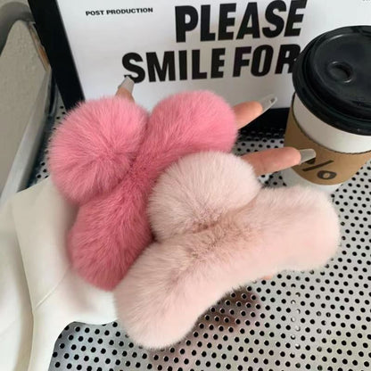 Luxury Real Rabbit Fur Hair Claw - Cute Ponytail Holder