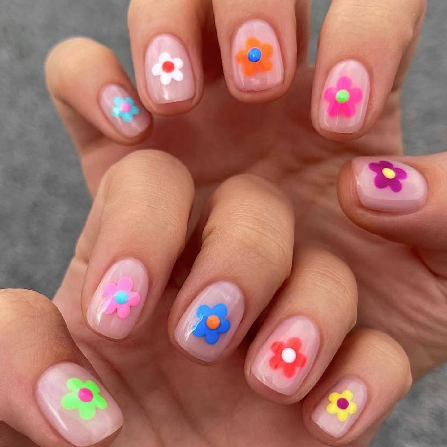 Spring/Summer Short Colorful Flower Nails with HyeonA Style