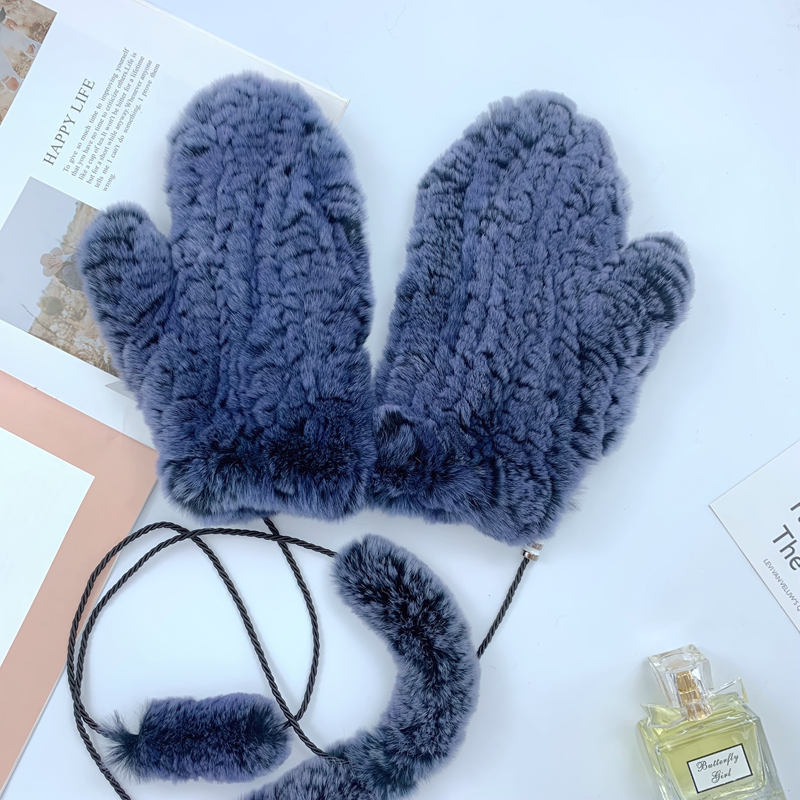 Cute Real Rabbit Fur Mittens - Winter Neck Strap Gloves"