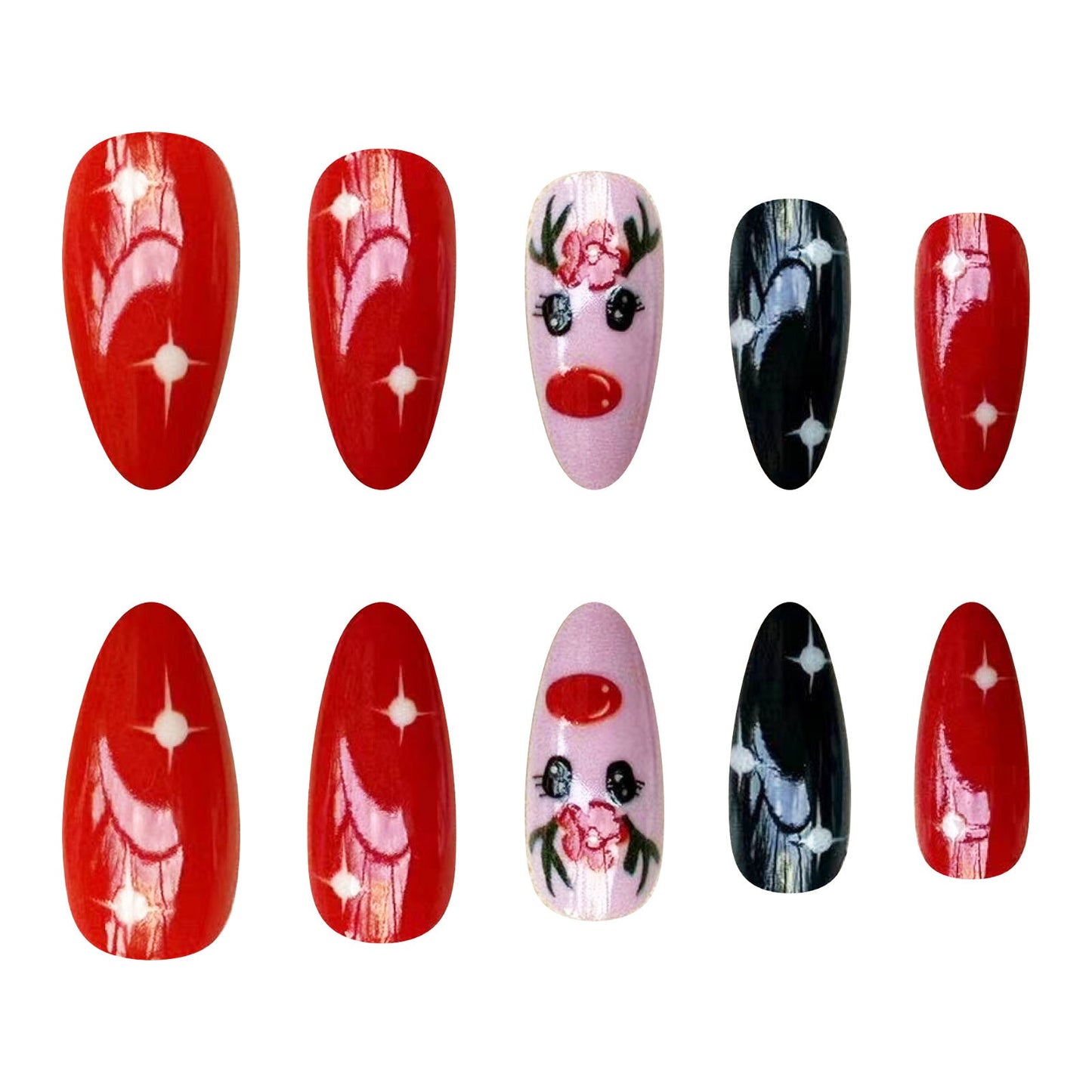 Christmas Red Green White Almond Shaped Nail Art Stickers