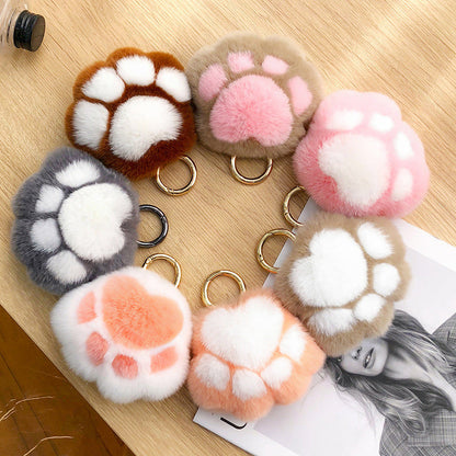 Cute Real Rabbit Fur Cat Paw Keychain Toy