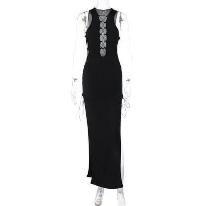 Sleeveless Hollow Out Lace-up Sexy Midi Dress