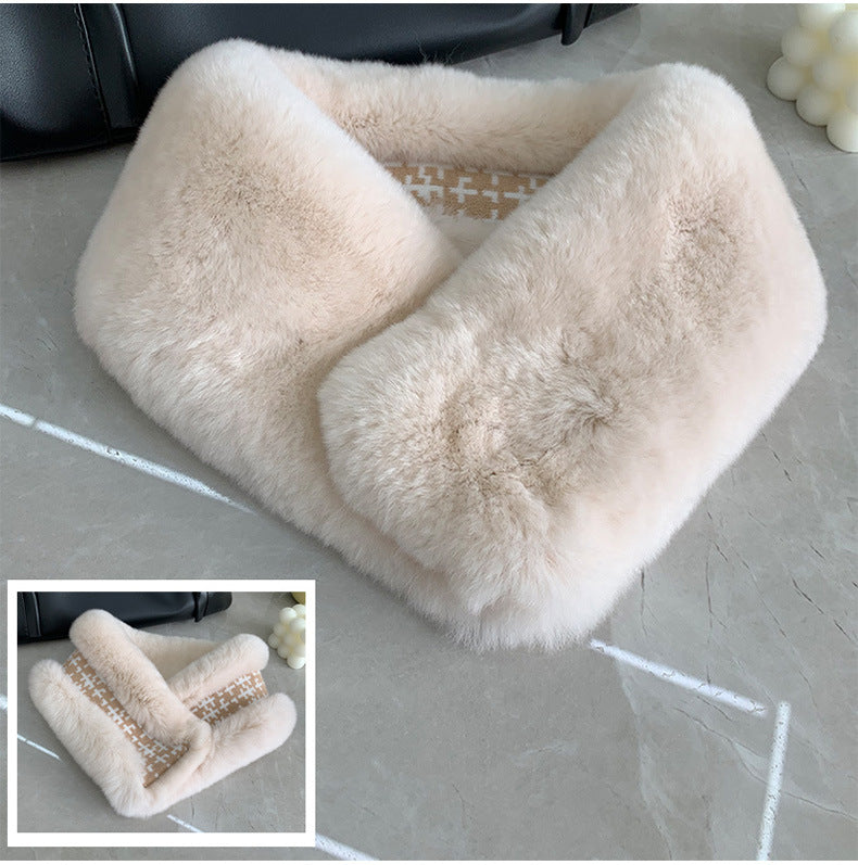 Double-Sided Real Rabbit Fur Scarf - Women's Winter Neck Warmer