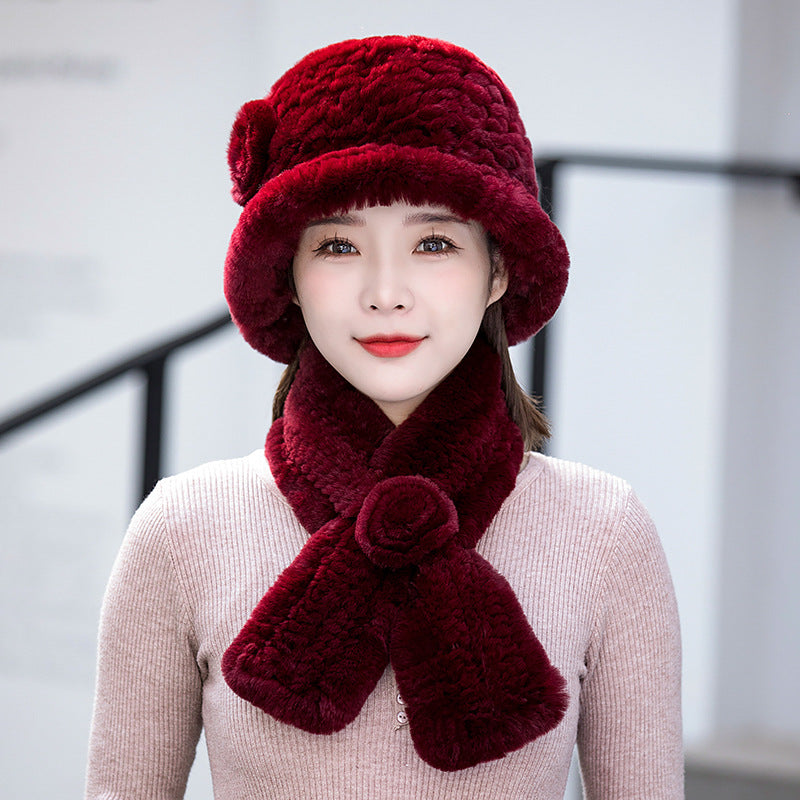 Warm Real Rabbit Fur Hat & Scarf Set - Ear Flap Design