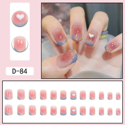 Heart French Glam Nail Extensions with Blush and Glitter