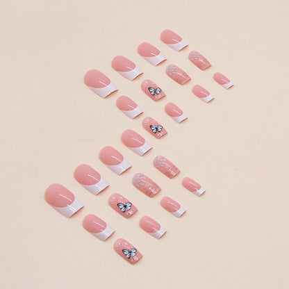 White French Square Nail Wraps with Gold Foil Stripes