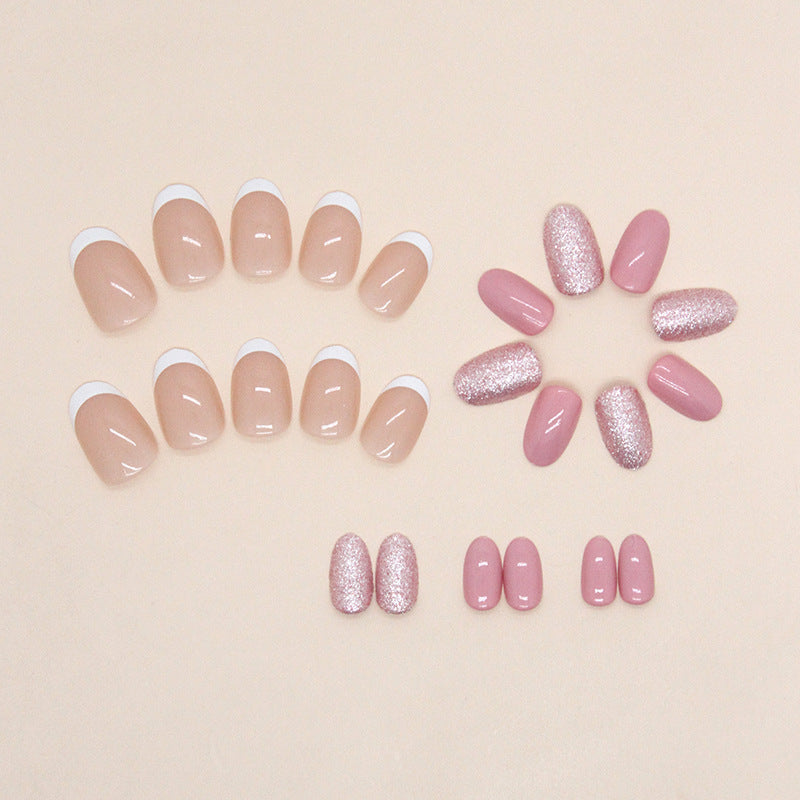 Short Oval Solid Color Nails, Shiny White French for Summer