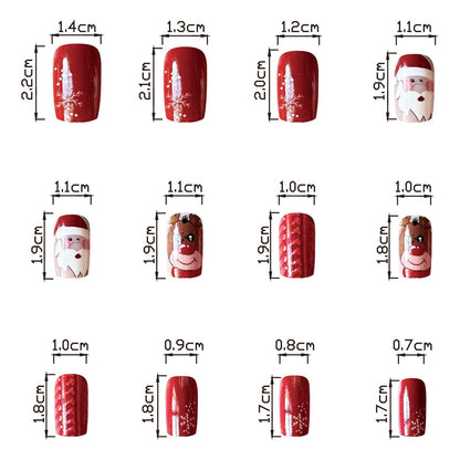 Winter Short Square Knit Design Christmas Reindeer Snowman Santa Nail Tips