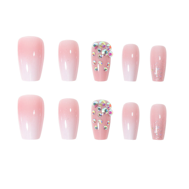 30-Piece Short Ballet Nail Extensions with Gradient Rhinestones