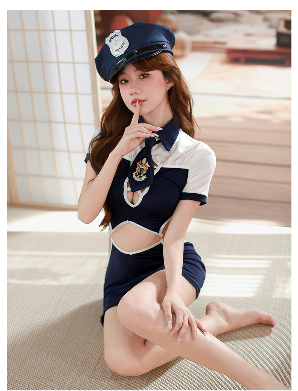 Sexy Stewardess Strap-on Dress Navy Suit Cosplay Lingerie