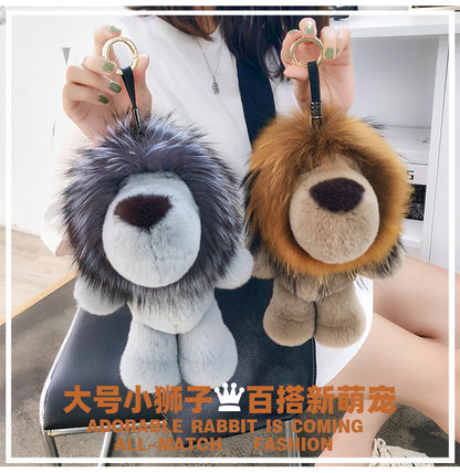 Cute Real Rabbit Fur Lion Keychain - Accessory