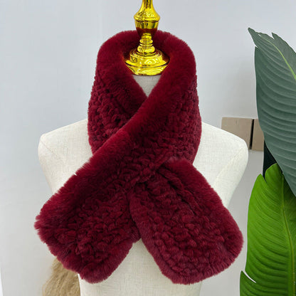 Hand-Knitted Real Rabbit Fur Scarf - Winter Accessory