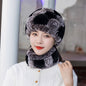 Warm Real Rabbit Fur Ear Flap Hat & Scarf Set