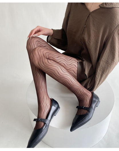 Sexy Thin Wavy Jacquard Lace Hollow Pantyhose