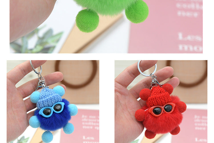 Cute Real Rabbit Fur Coal Ball Charm - Trendy Keychain