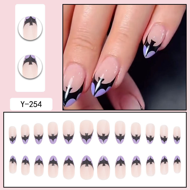 French Almond Bat Nail Extensions for Halloween