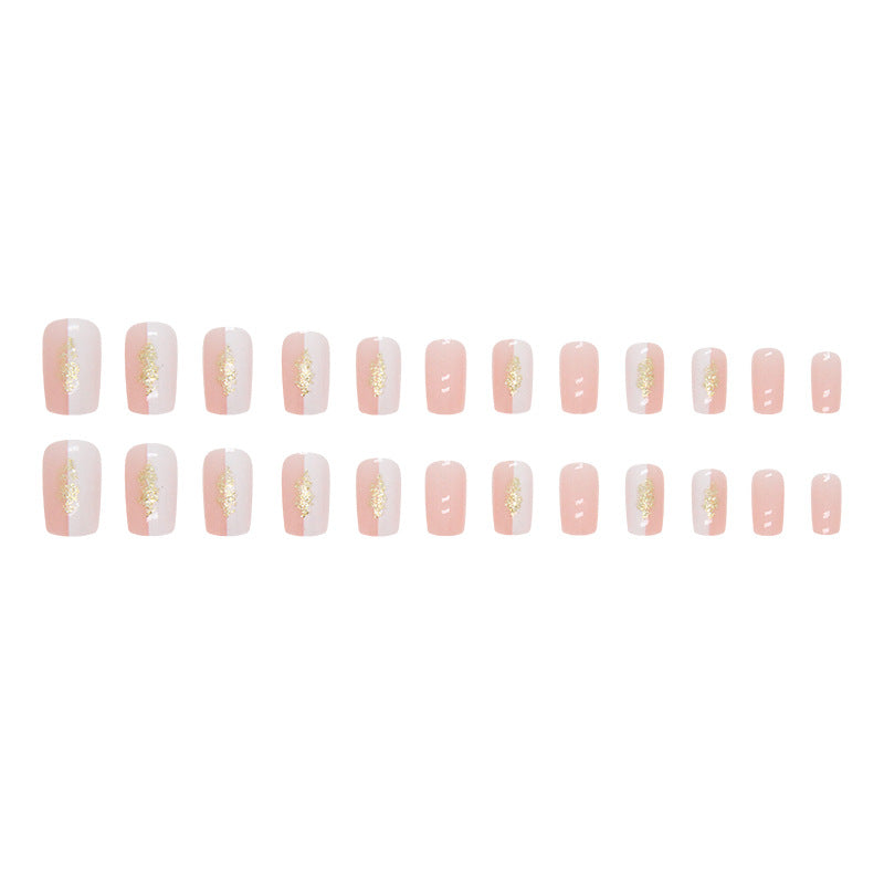 24-Piece Mid-Length Square Nails - Pink & White, Cute & Gentle