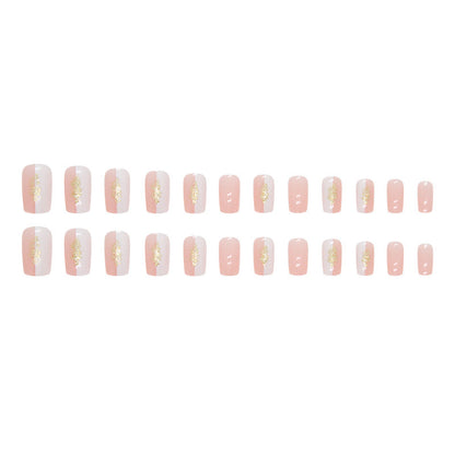 24-Piece Mid-Length Square Nails - Pink & White, Cute & Gentle