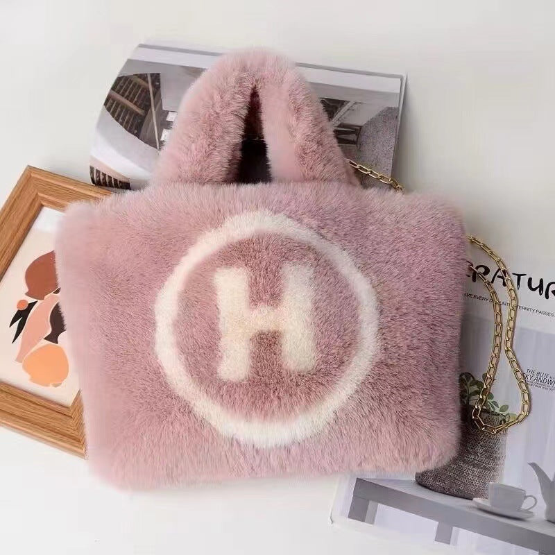 Korean Faux Fur H Bag - Trendy Street Style Handbag