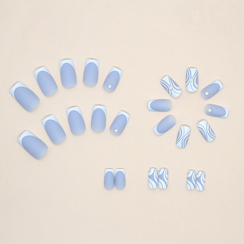 Mid-Length Square Matte Fall Nails, 24-Piece Light Blue Set