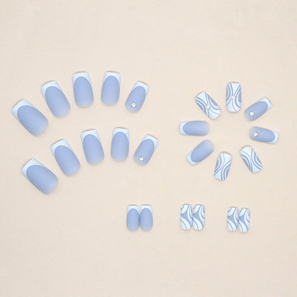 Mid-Length Square Matte Fall Nails, 24-Piece Light Blue Set