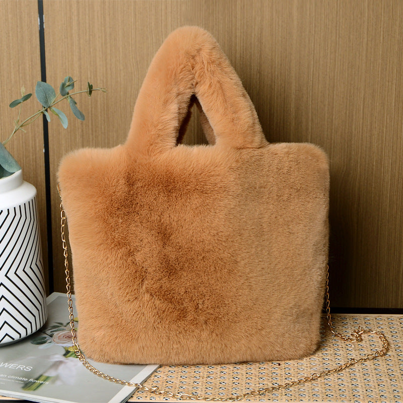 Fuzzy Leopard Print Bucket Bag with Rabbit Fur Trim