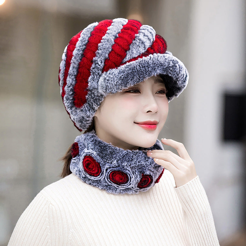 Warm Real Rabbit Fur Cap & Scarf Set - Stylish Winter Wear