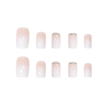 White Gradient French Square Nail Wraps with Diamonds for Fall Nails