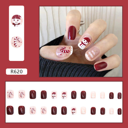 Wholesale Short Red Snowman Nail Tips, New Year & Christmas