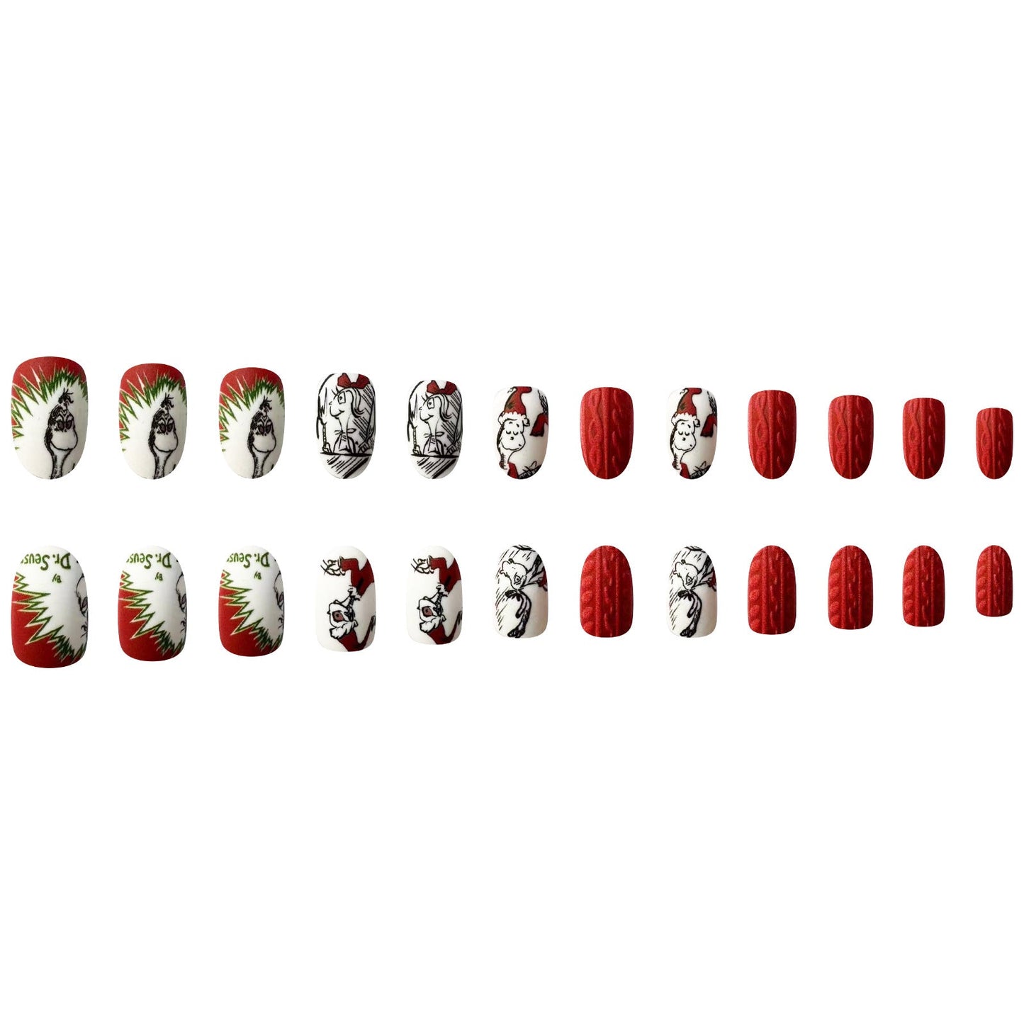 Christmas Black Red Grinch Cartoon Oval Matte Nails