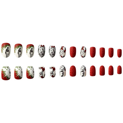 Christmas Black Red Grinch Cartoon Oval Matte Nails