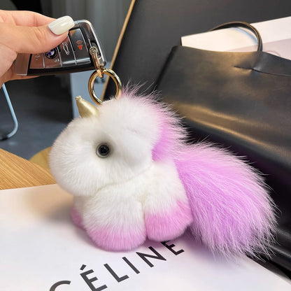 Cute Real Rabbit Fur Unicorn Keychain - Bag Charm