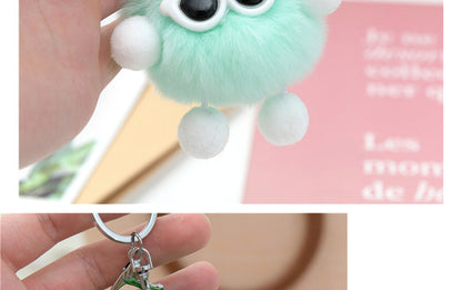 Cute Real Rabbit Fur Coal Ball Charm - Trendy Keychain