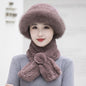 Women's Winter Warm Otter Rabbit Fur Bucket Hat & Scarf Set