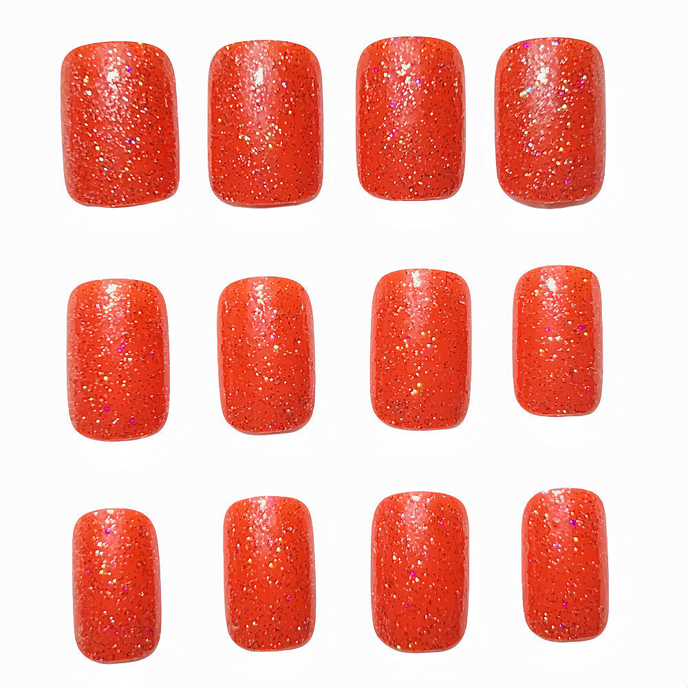 Dreamy Glitter Red Multicolor Square Press-On Nails TA38