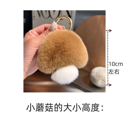 Cute Real Rabbit Fur Mushroom Keychain - Trendy Car Accessory