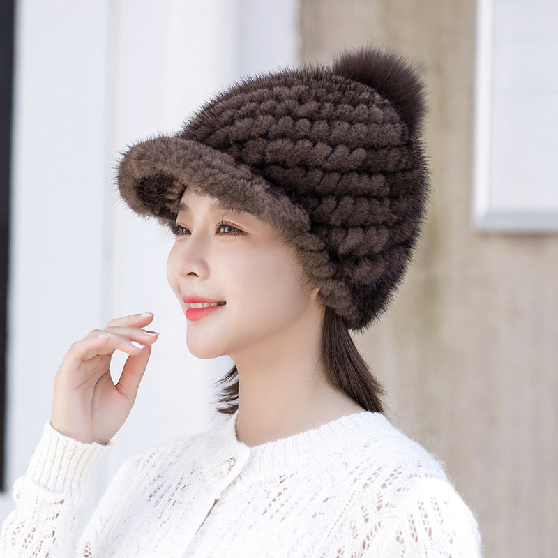 Winter Mink Fur Cap - Stylish & Warm for Moms