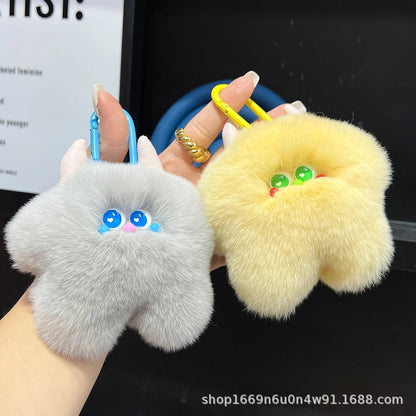 Cute Real Rabbit Fur Ice Cream Keychain Plush Gift