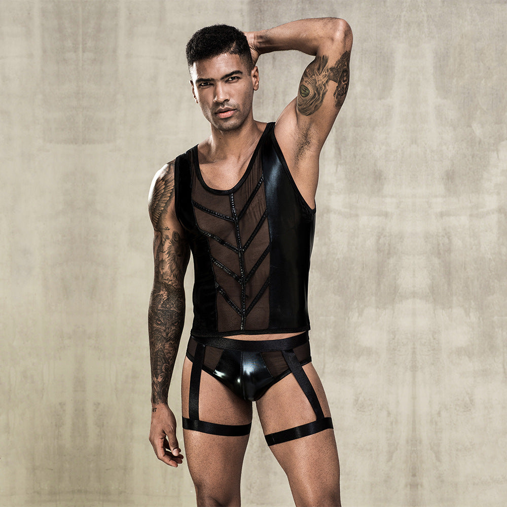 Free Shipping For Black See-through Nightclub Men's Lingerie