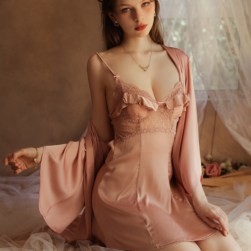 Tulip Dreams Satin Four-Piece Satin Lace Pajamas